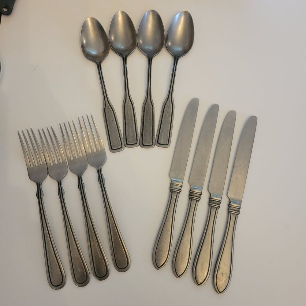 Cambridge Stainless Steel Flatware Set - 12 Pieces: 4 Knives 4 Forks & 4 Spoons